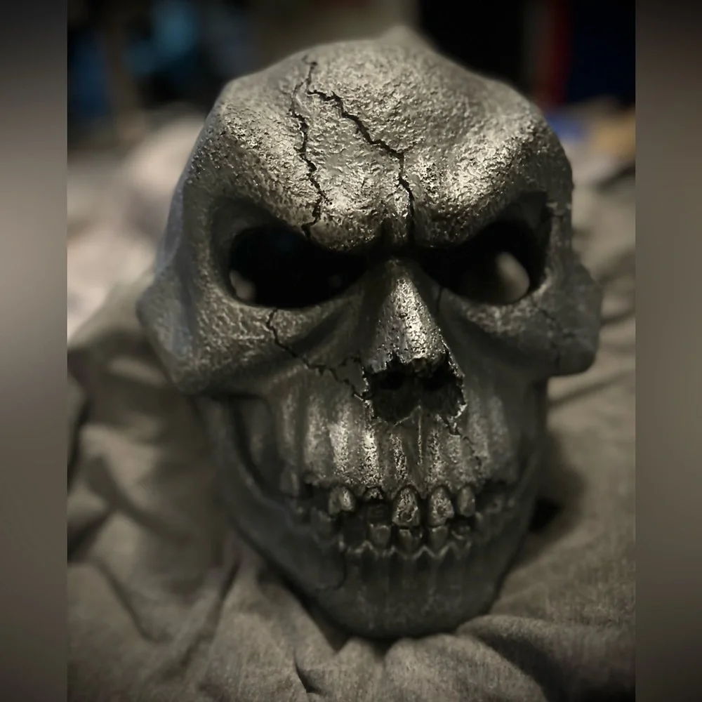 Blue Grey Horror Hell Charred Coking Skull Mask Masquerade Haunted House